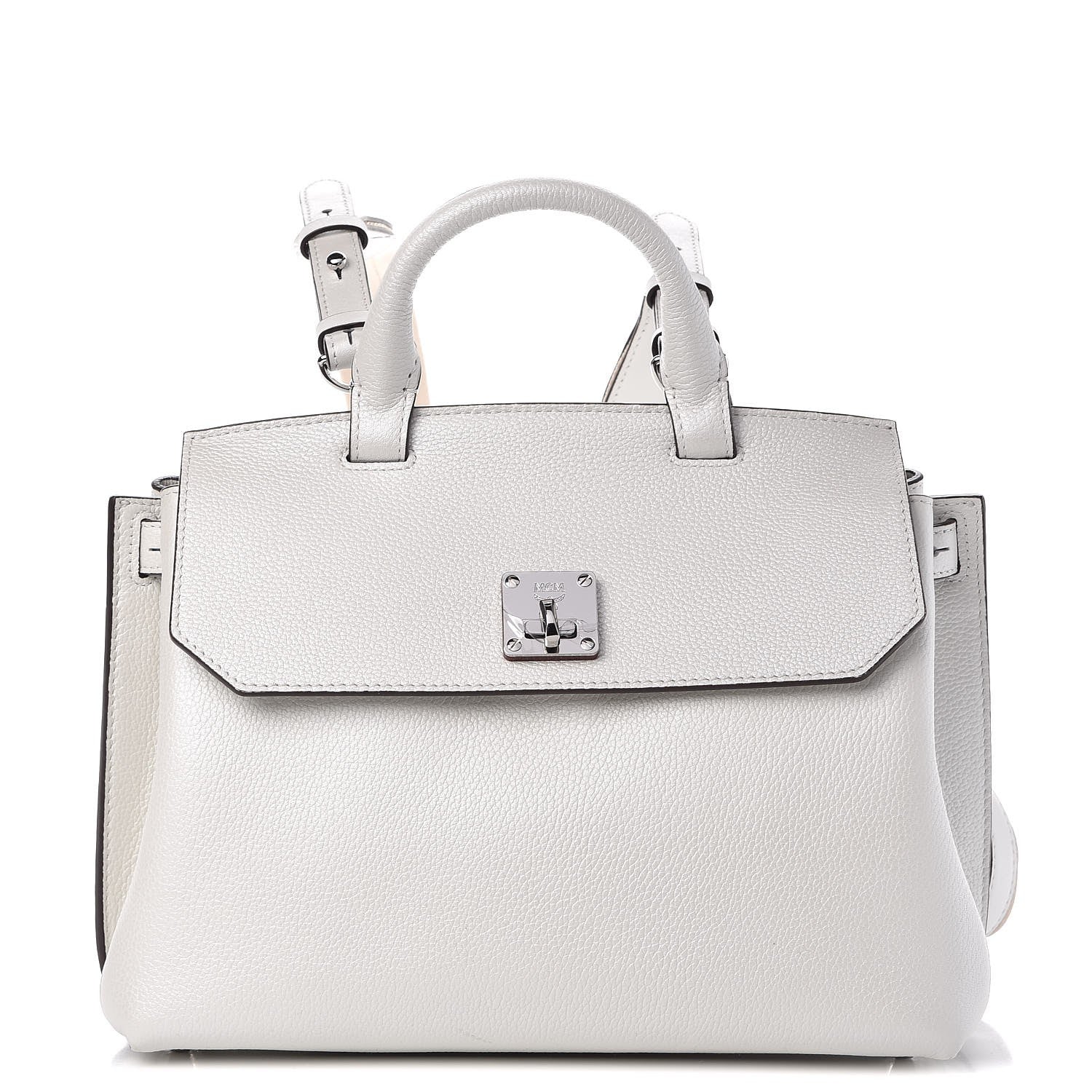MCM Grained Calfskin Medium Milla Convertible Backpack White Flake 1 of 8