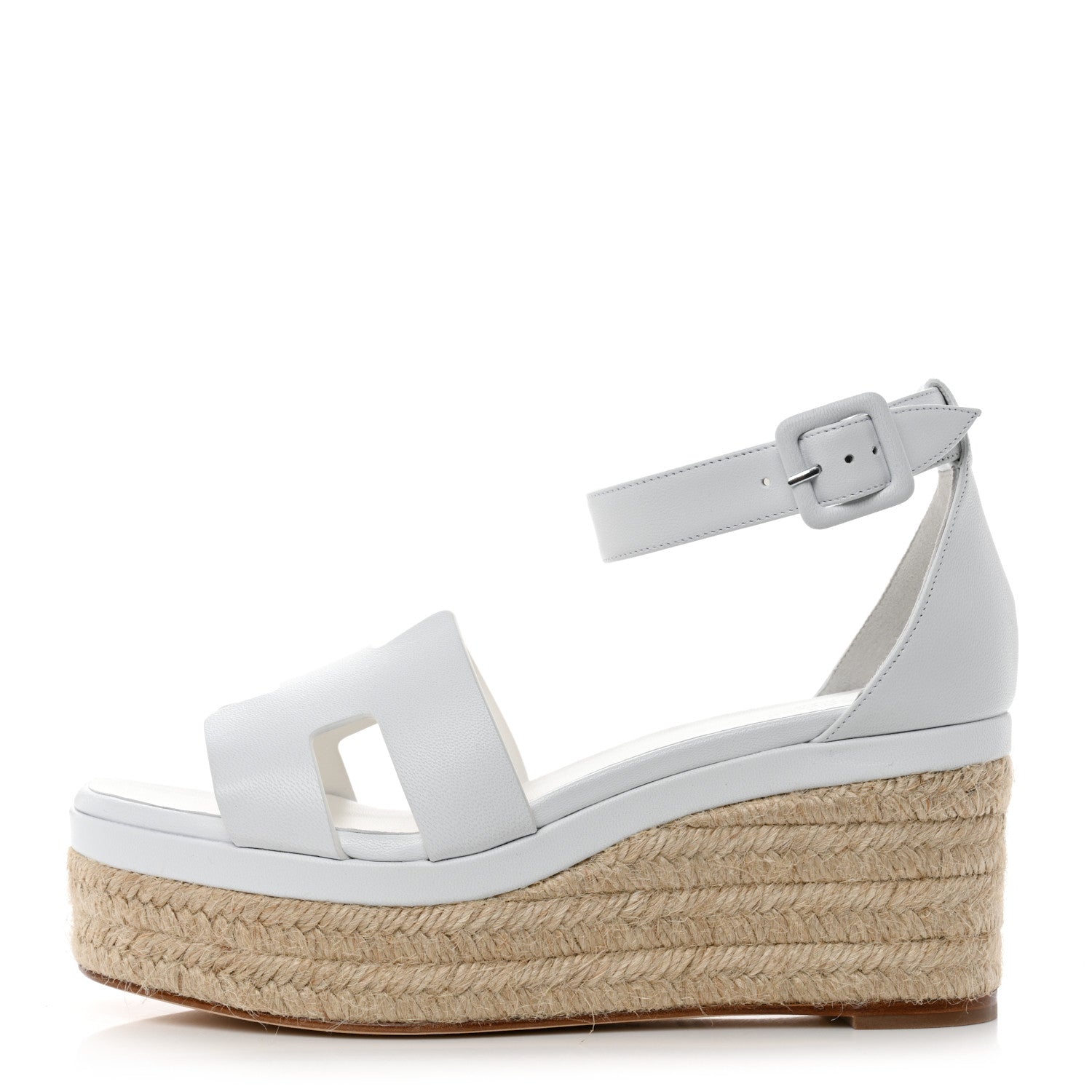 Hermes Goatskin Elda Espadrille Wedge Sandals 38 White 1 of 9