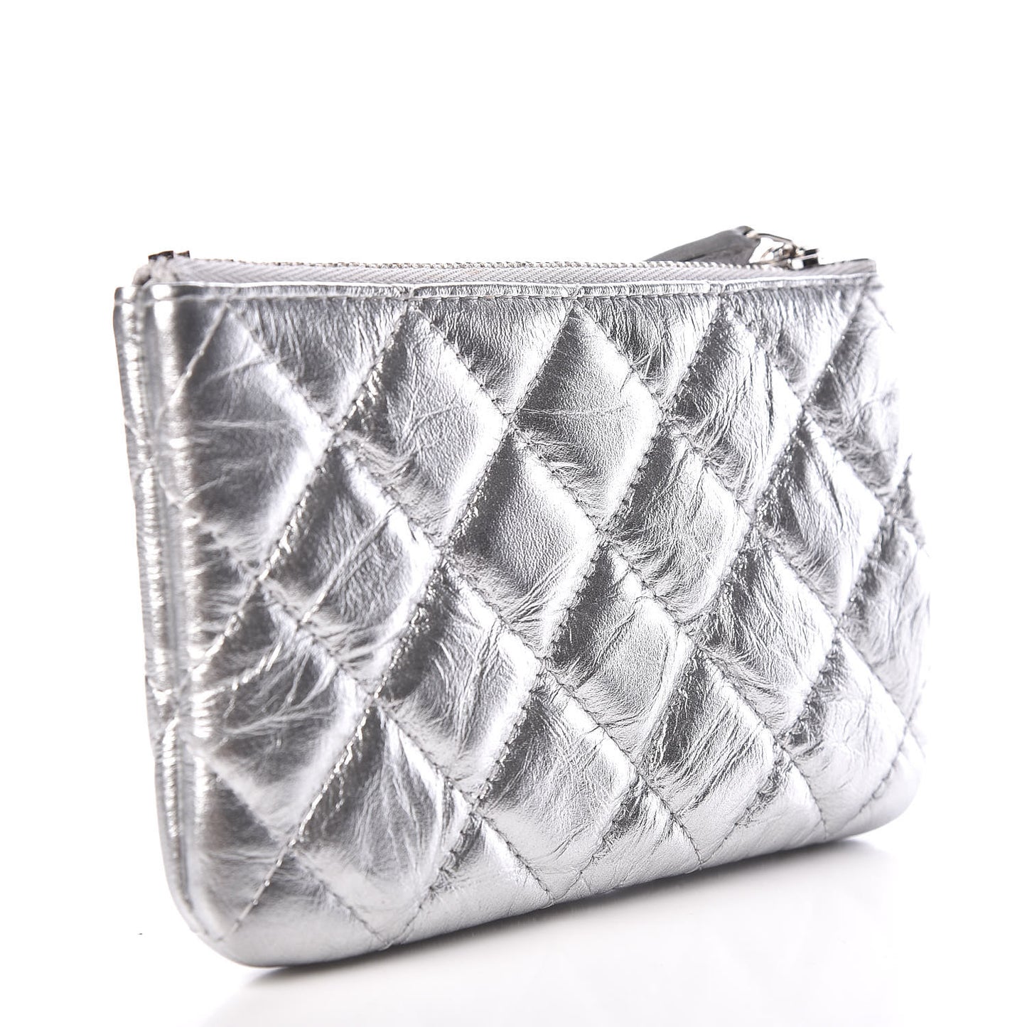 Metallic Calfskin Quilted Small Cosmo Cosmetic Case Silver