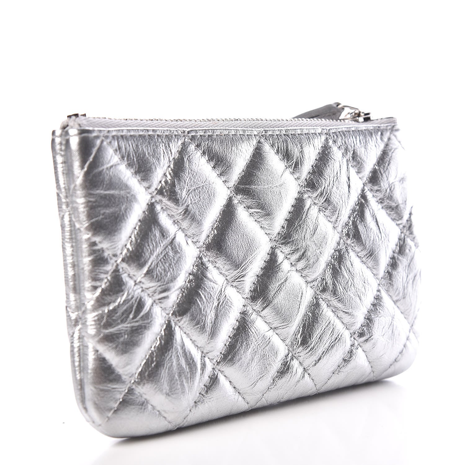 Chanel Metallic Calfskin Quilted Small Cosmo Cosmetic Case Silver 3 of 10