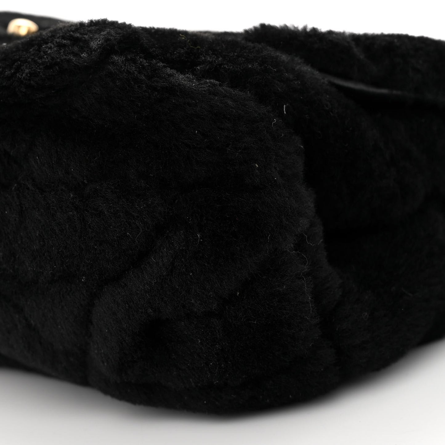 Shearling Lambskin Quilted Chain Top Handle Flap Black