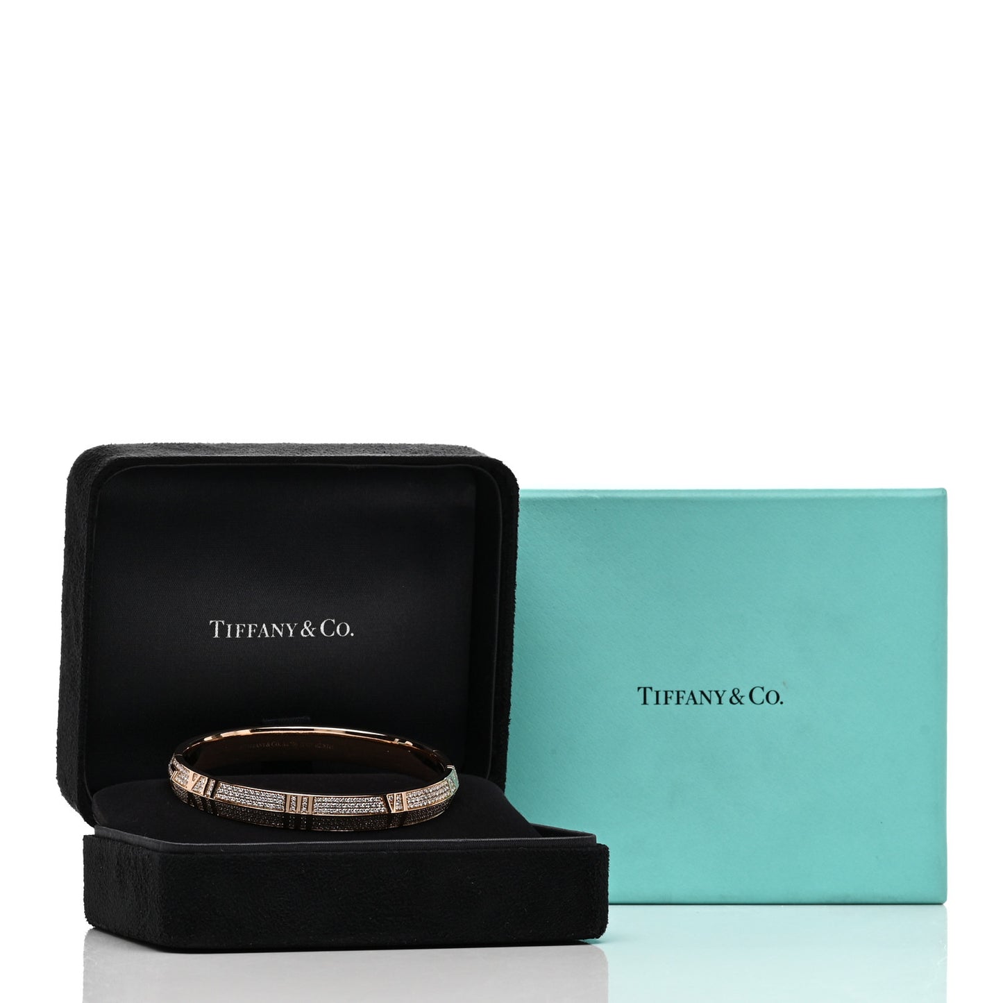 18K Rose Gold Diamond Atlas Closed Wide Hinged Bangle Bracelet