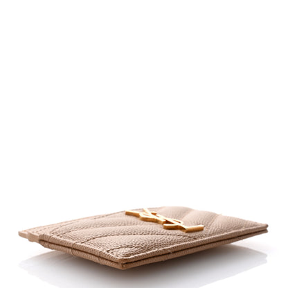 Saint Laurent Grain De Poudre Matelasse Chevron Monogram Credit Card Case Dark Beige 4 of 7