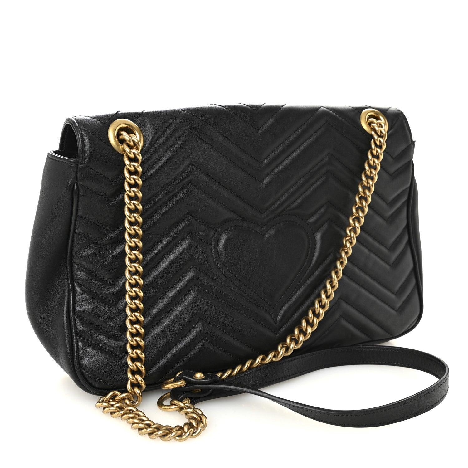 Gucci Calfskin Matelasse Medium GG Marmont Shoulder Bag Black 3 of 11