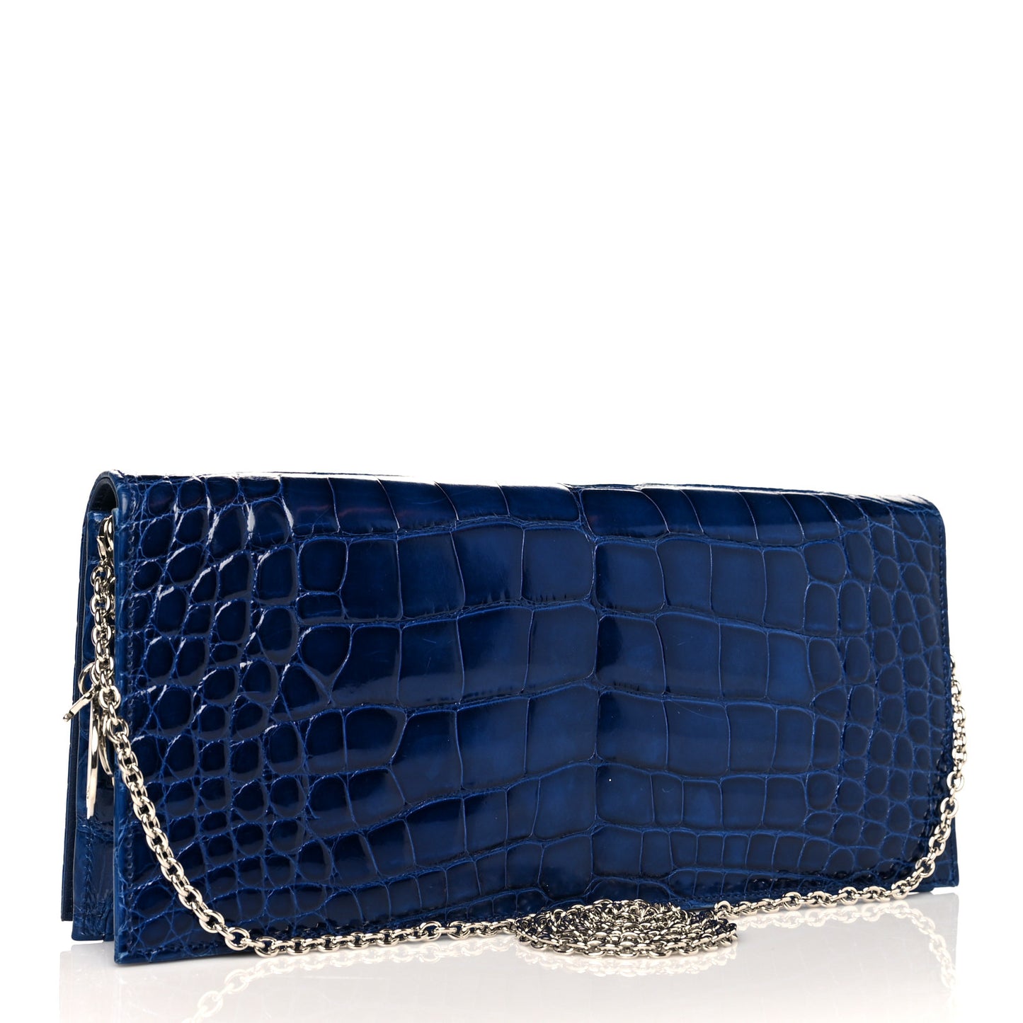 Shiny Crocodile Lady Dior Chain Clutch Blue