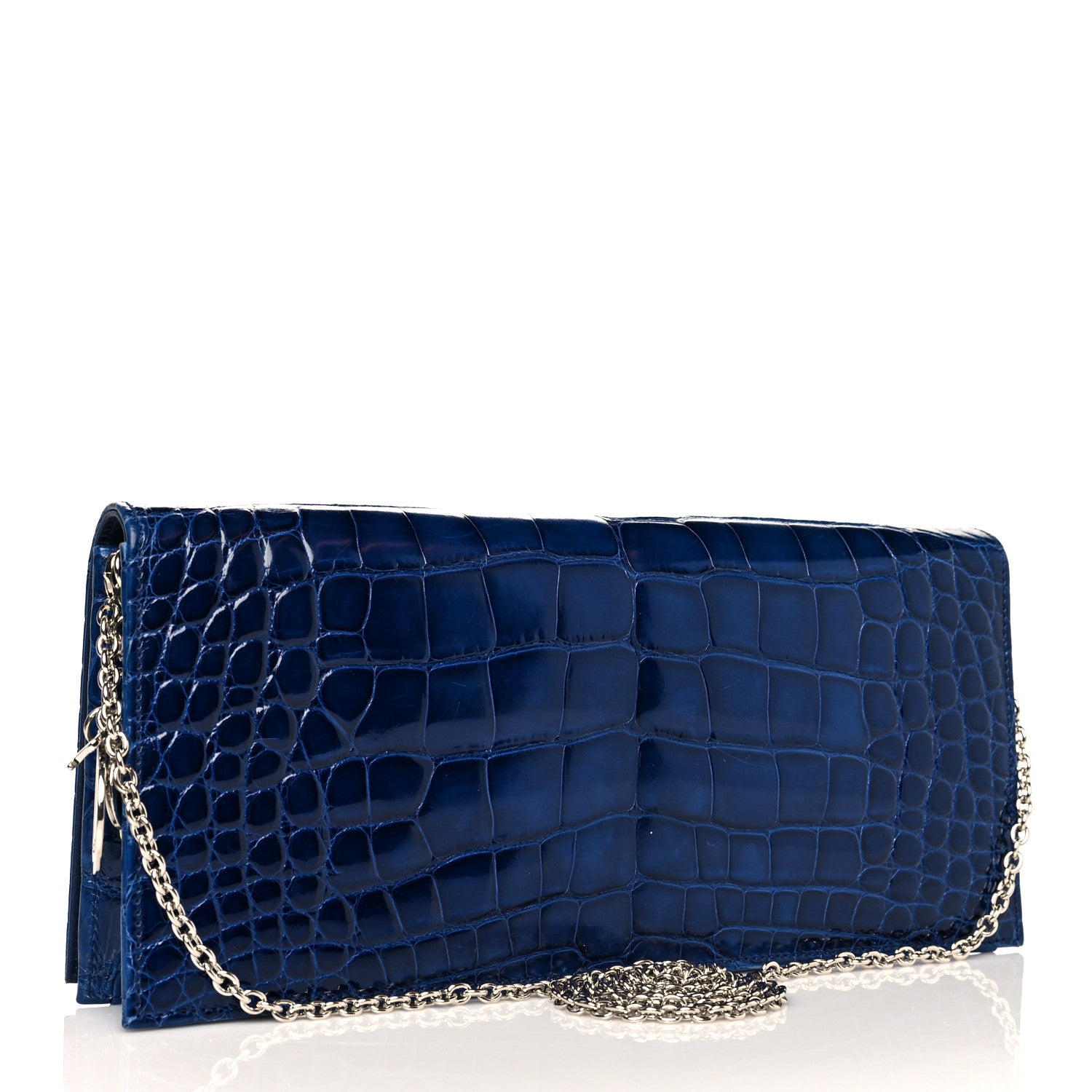 Christian Dior Shiny Crocodile Lady Dior Chain Clutch Blue 3 of 14