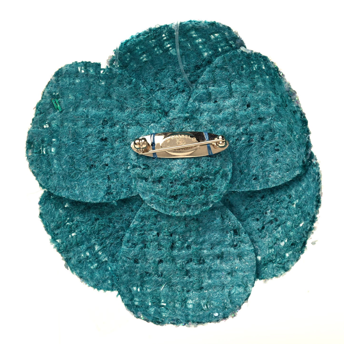 Tweed Camellia Pin Brooch Turquoise