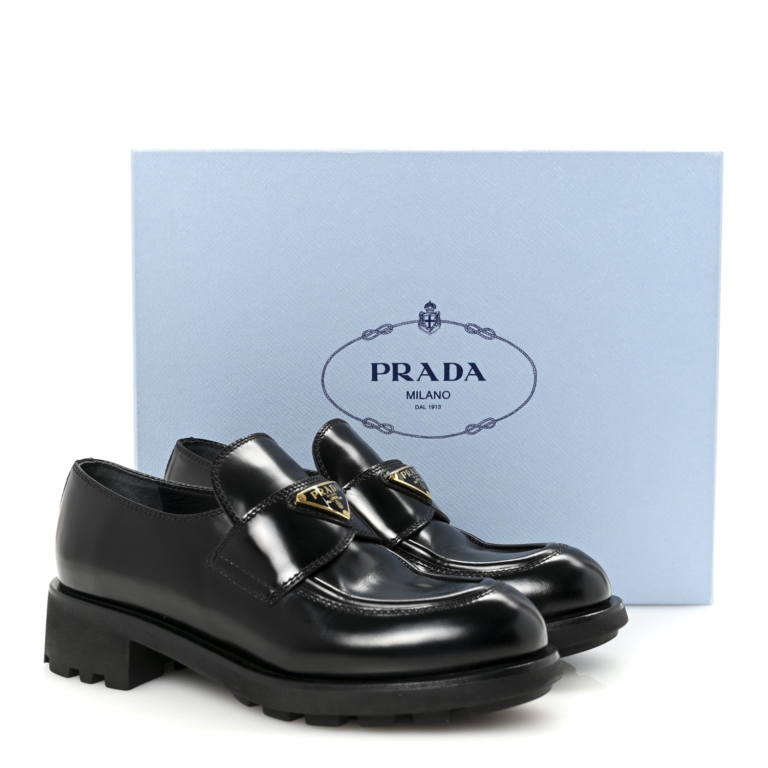 Prada Spazzolato Metal Triangle Logo 50mm Loafers 36.5 Black 10 of 10