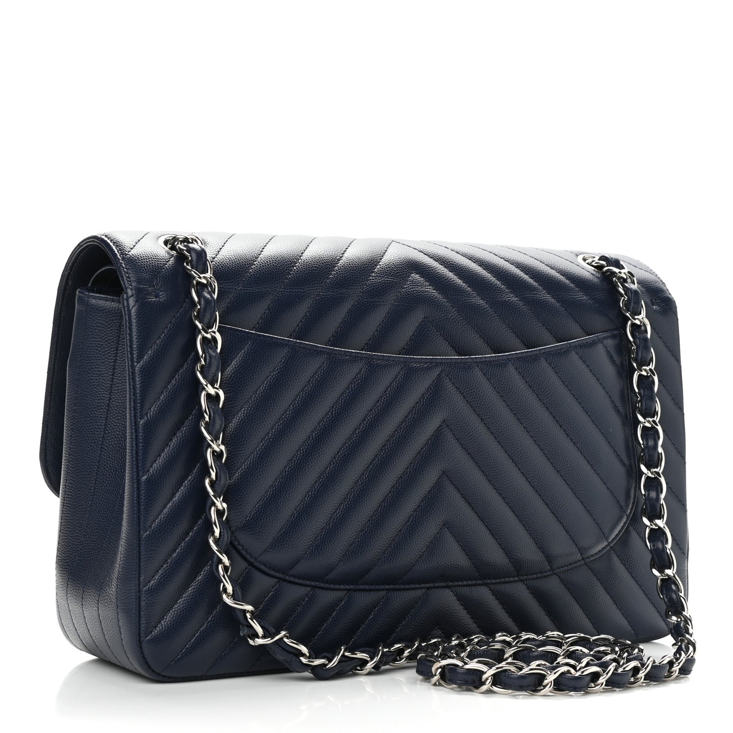Caviar Chevron Quilted Jumbo Double Flap Navy