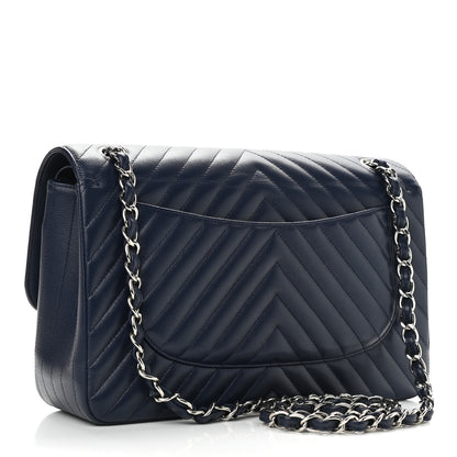 Chanel Caviar Chevron Quilted Jumbo Double Flap Navy 3 of 12