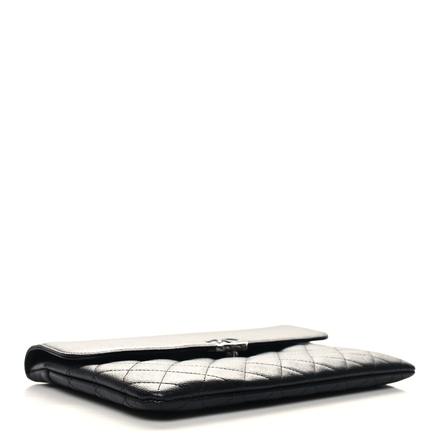 Grained Calfskin Quilted CC Box Pouch Black