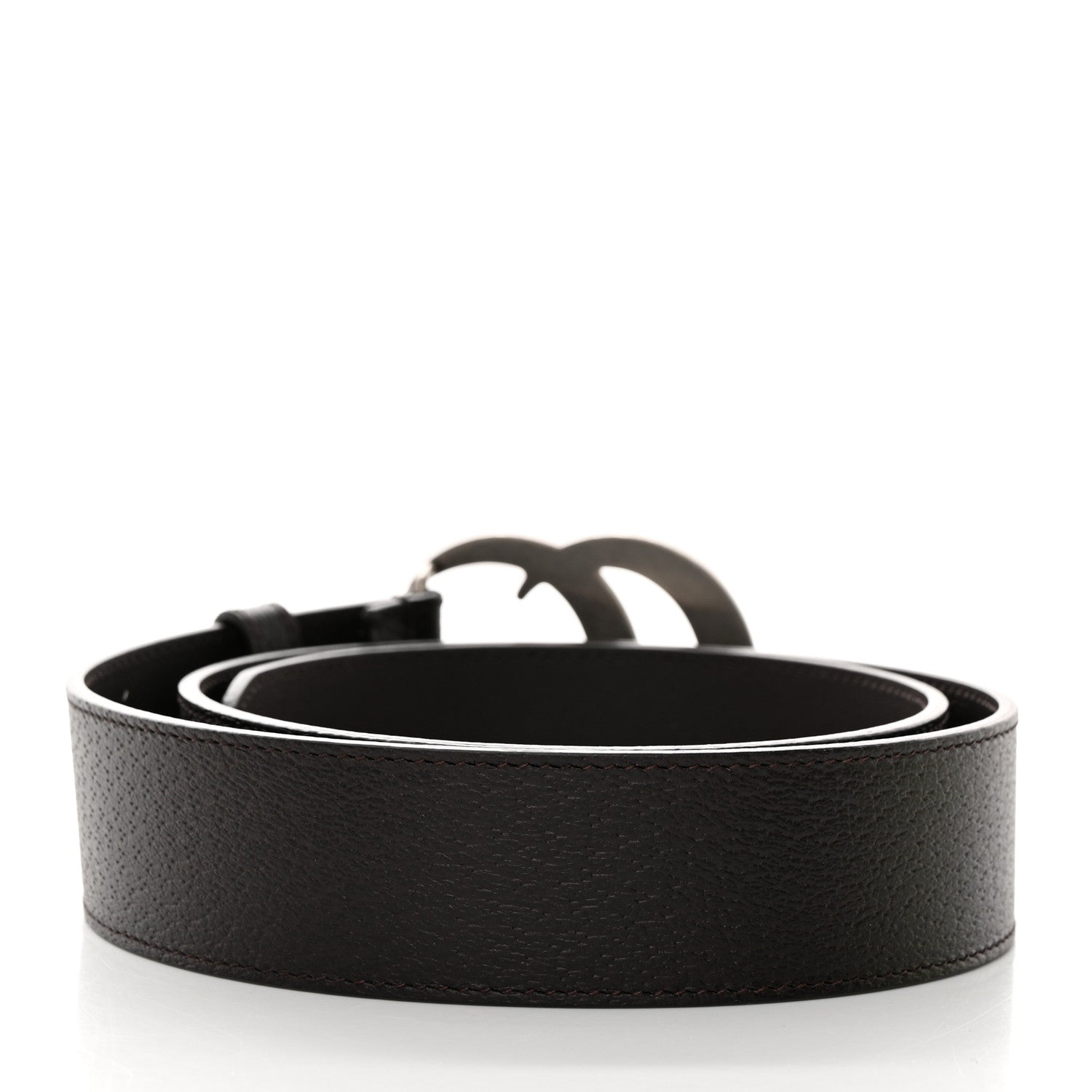 Gucci Textured Dollar Calfskin Nickel Double G 40mm Belt 85 34 Dark Cocoa 2 of 5