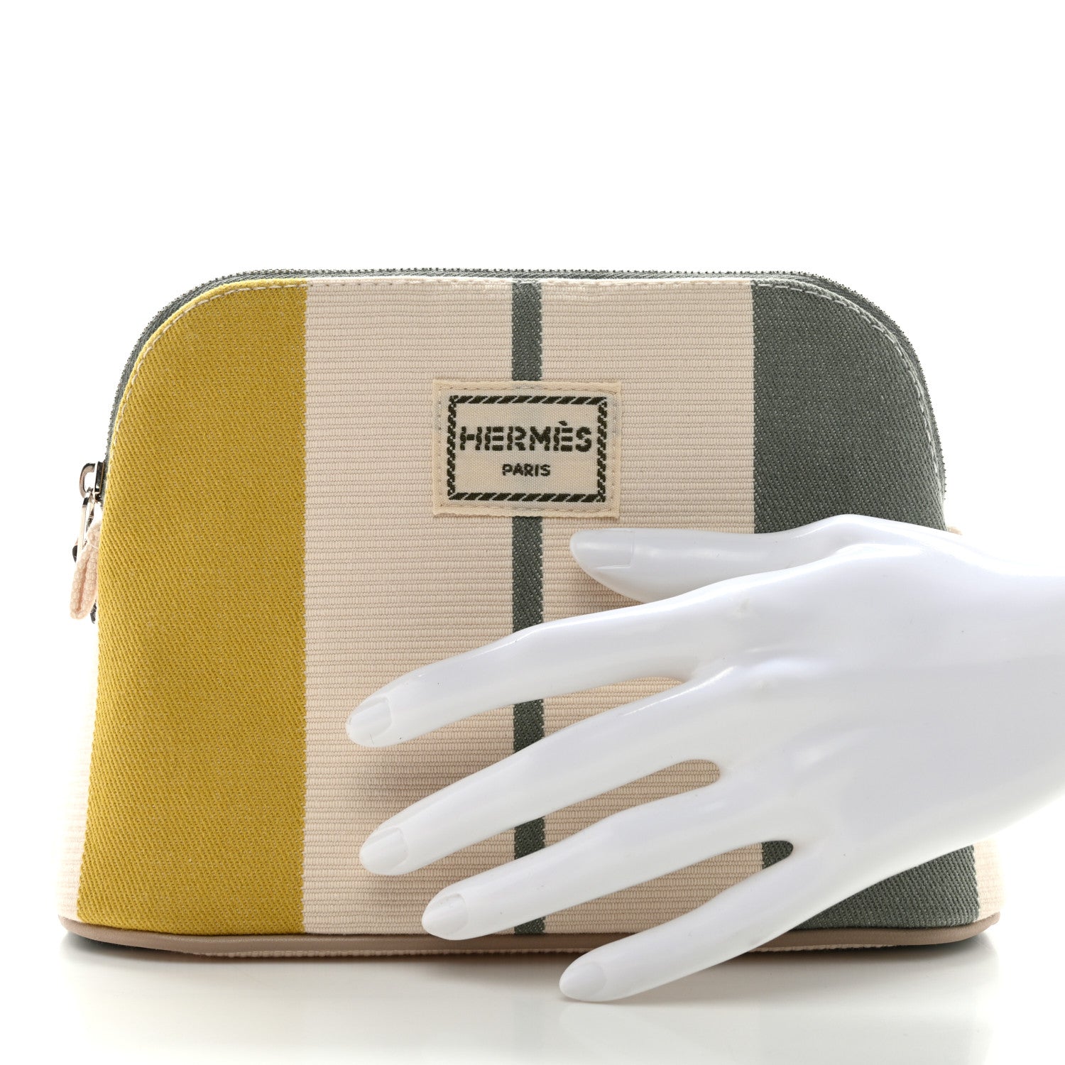 Hermes Cotton Stripe Bolide Rayures Rocabar Travel Cosmetic Pouch Absinthe 2 of 7