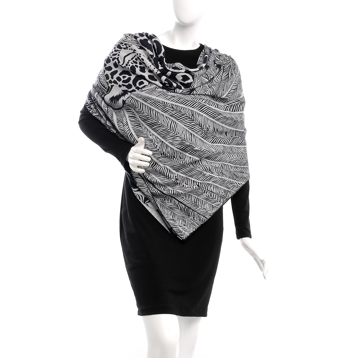 Cashmere Silk Jaguar Quetzal Shawl 140 Gris Chine Bleu Noir Gris