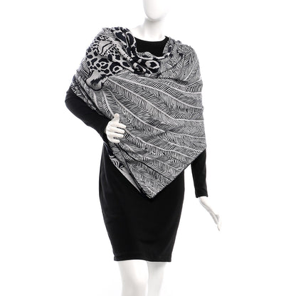 Hermes Cashmere Silk Jaguar Quetzal Shawl 140 Gris Chine Bleu Noir Gris 2 of 5