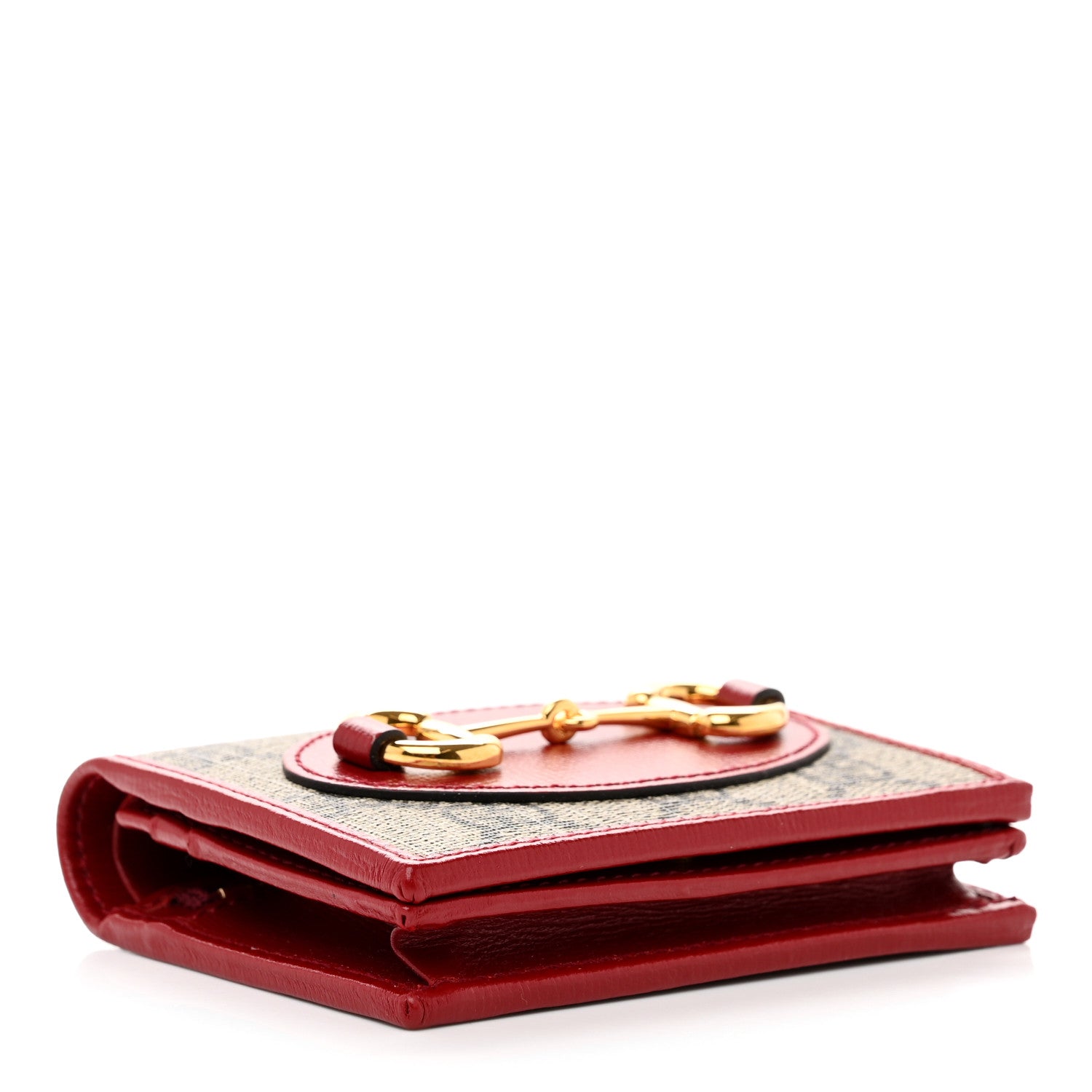 Gucci GG Supreme Monogram Azalea Calfskin Horsebit 1955 Card Case Wallet Beige Ebony New Cherry Red 4 of 7