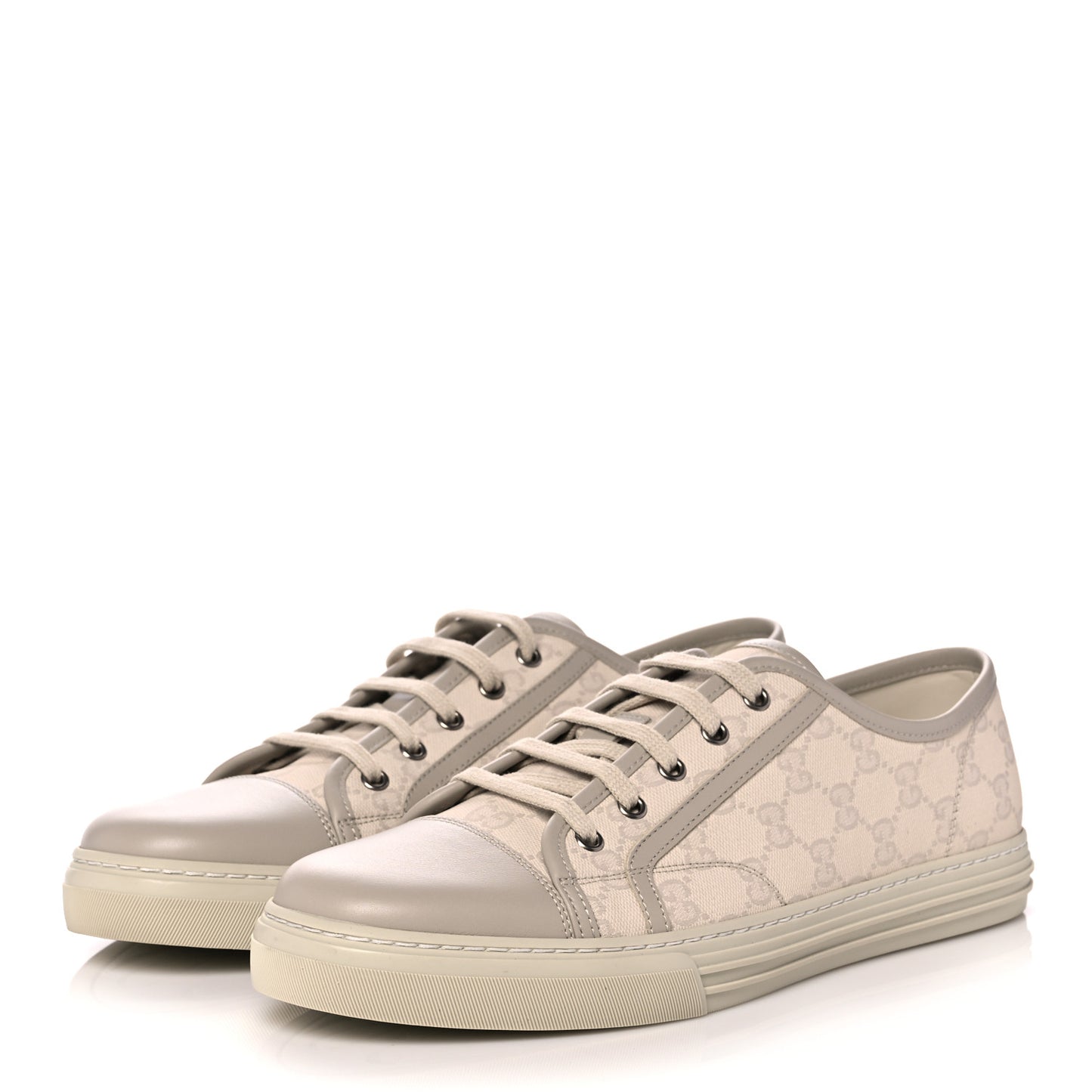 Washed Cotton GG Monogram Calfskin Mens Low Top Sneakers 10.5 White Mystic White