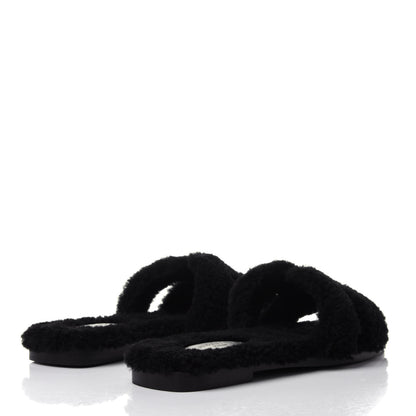 Hermes Woolskin Oran Sandals 36.5 Black 4 of 10