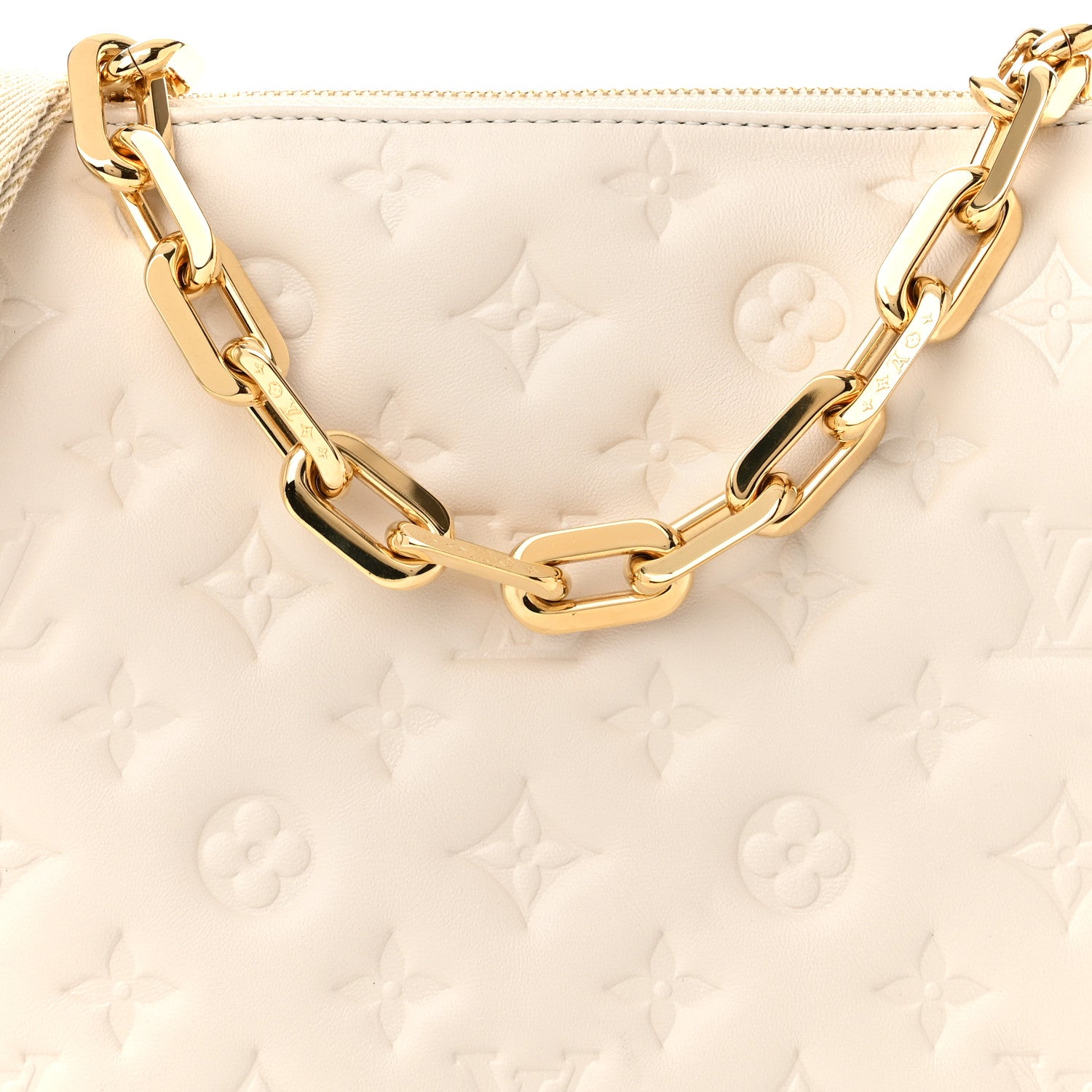 Louis Vuitton Lambskin Embossed Monogram Coussin PM Beige Cream 7 of 11