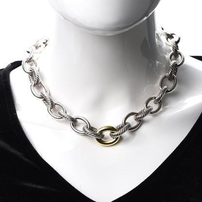 David Yurman Sterling Silver 18K Yellow Gold Large Oval Link Necklace 2 of 5
