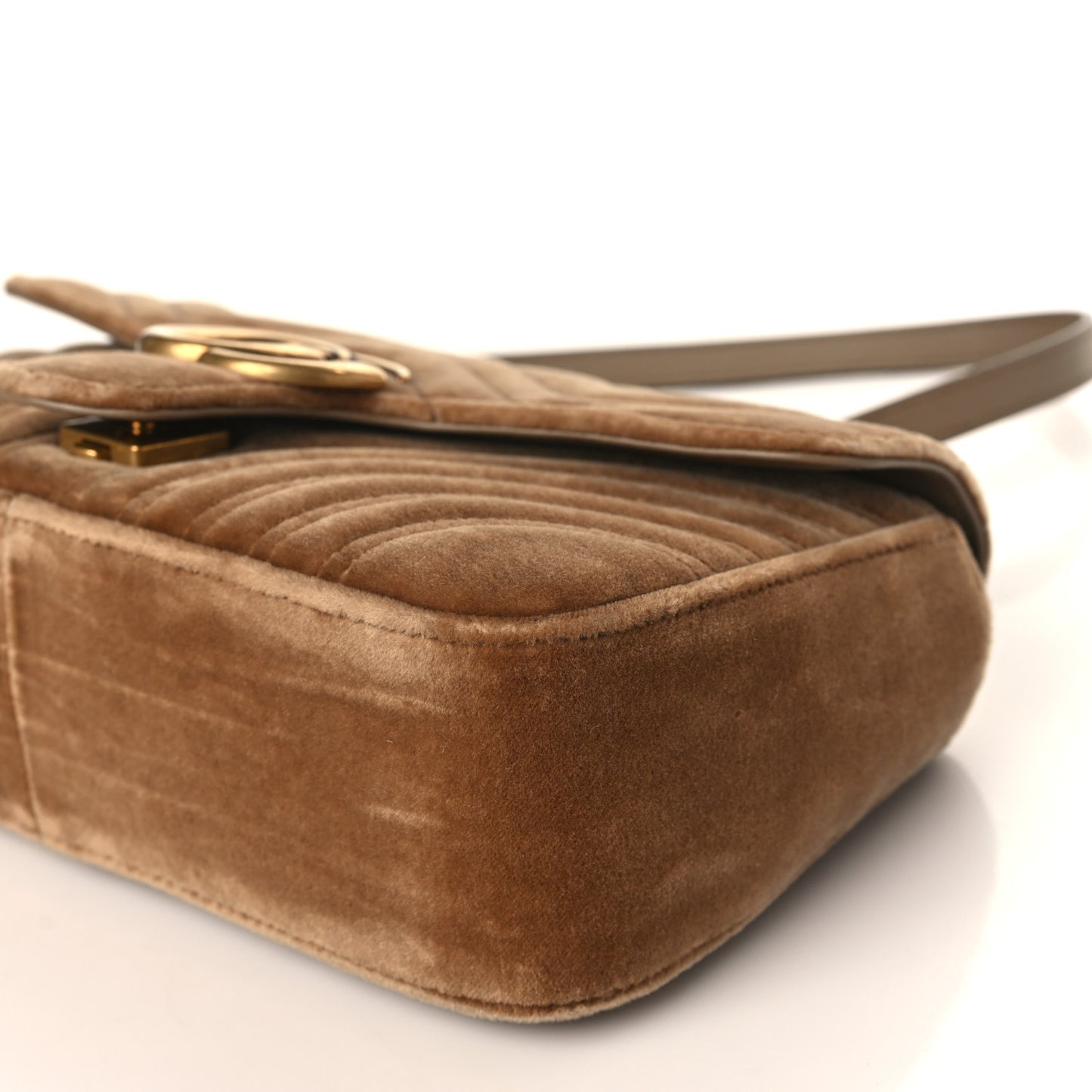 Velvet Matelasse Small GG Marmont Shoulder Bag Taupe