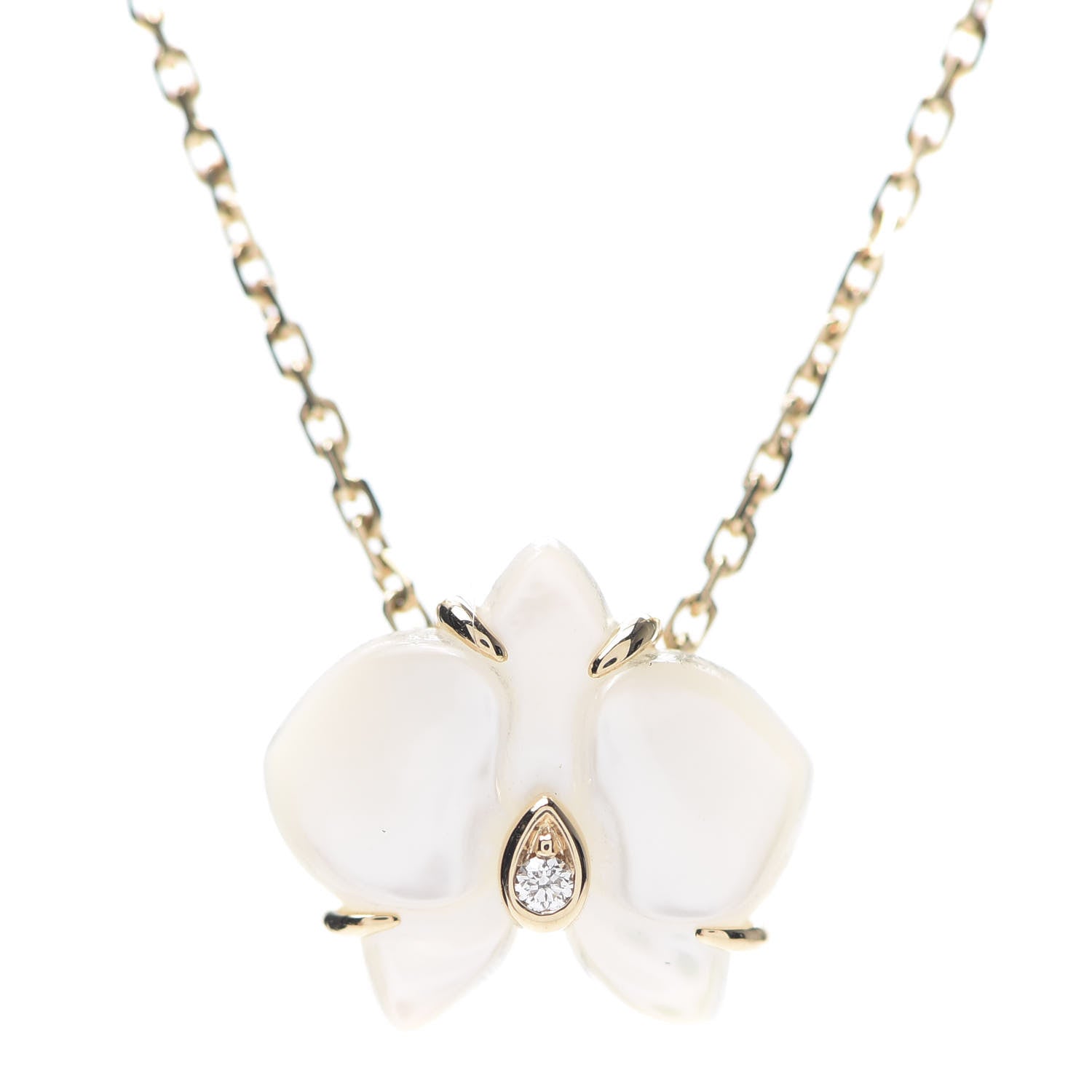 Cartier 18K Yellow Gold Mother Of Pearl Diamond Caresse D'Orchidees Par Necklace 4 of 5