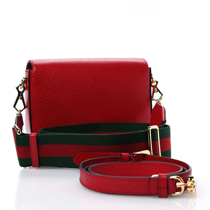 Gucci X ADIDAS Textured Dollar Calfskin Web Trefoil Mini Horsebit 1955 Shoulder Bag Hibiscus Red Off White 3 of 10