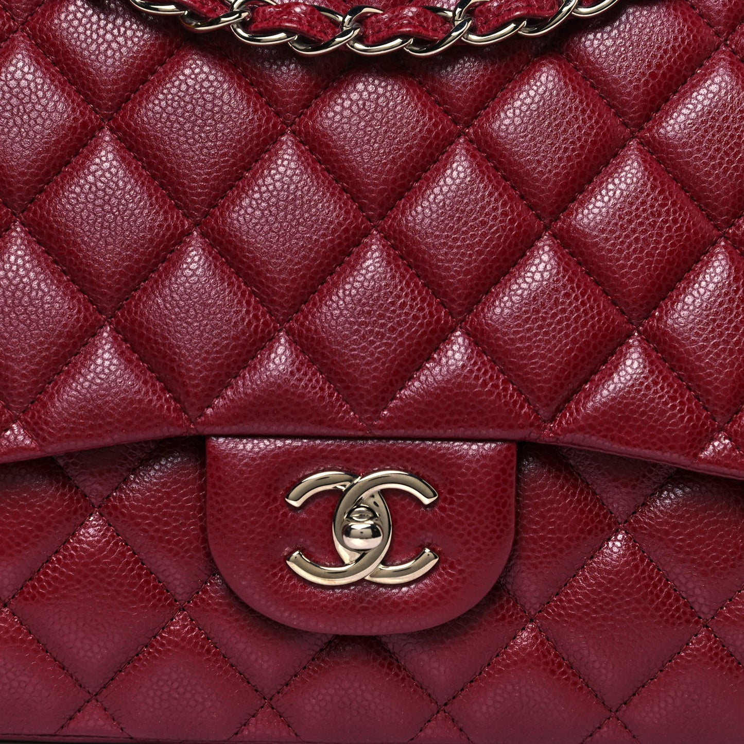 Caviar Quilted Maxi Single Flap Dark Red