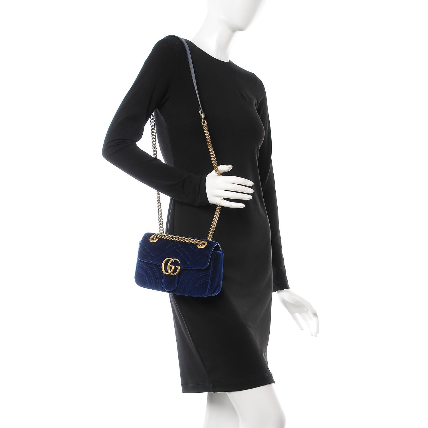 Gucci Velvet Matelasse Mini GG Marmont Shoulder Bag Cobalt Blue 2 of 8