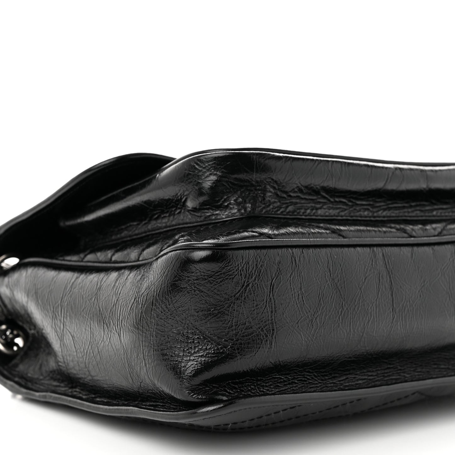 Crinkled Calfskin Matelasse Monogram Large Niki Chain Satchel Black