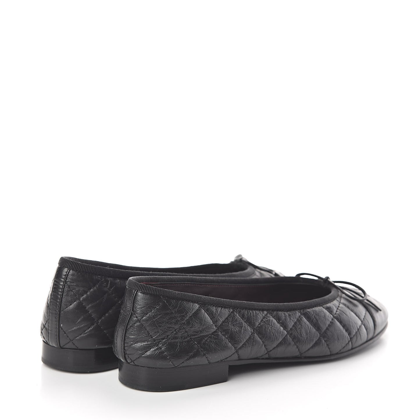 Aged Calfskin Quilted CC Cap Toe Ballerina Flats 36 Black