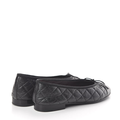 Chanel Aged Calfskin Quilted CC Cap Toe Ballerina Flats 36 Black 4 of 7