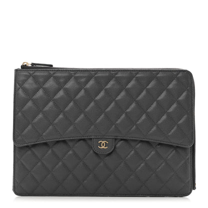 Chanel Caviar Quilted Large Flap Zip Clutch Grey 1 of 9