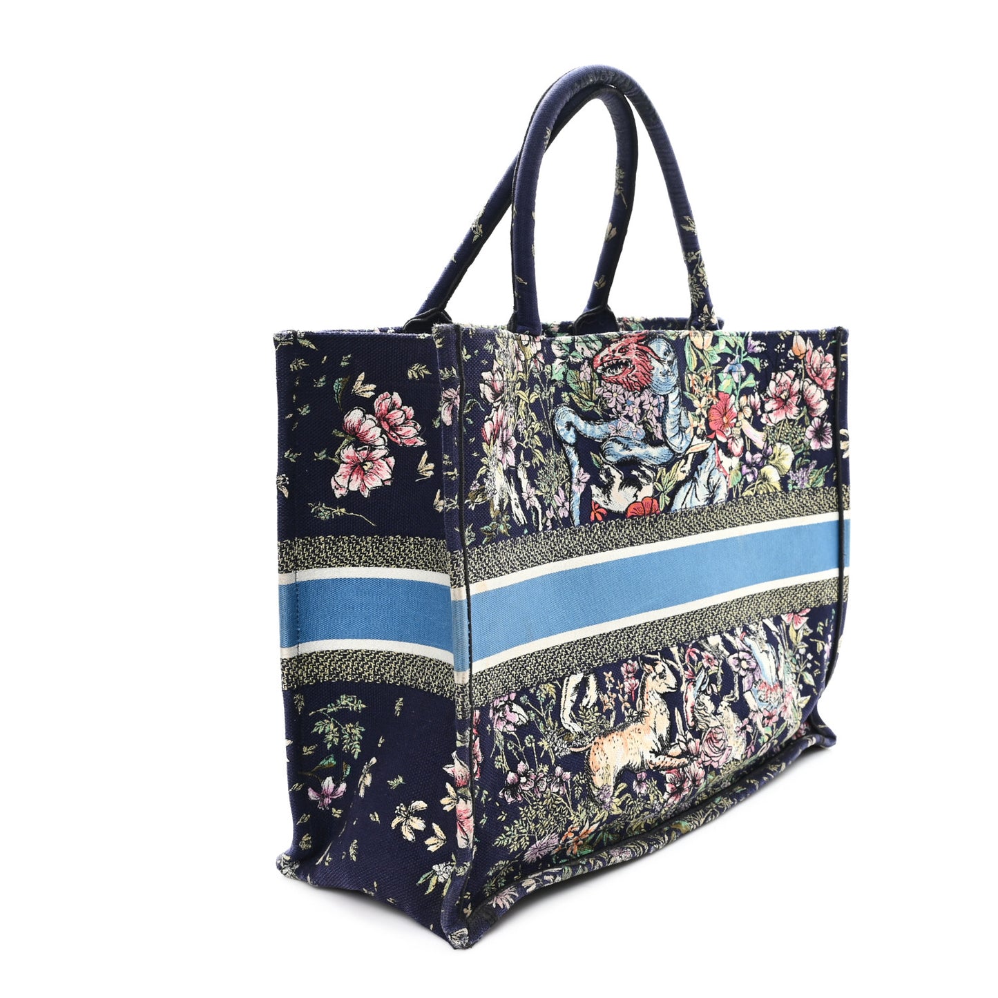 Canvas Embroidered Large Toile de Jouy Book Tote Blue Multicolor