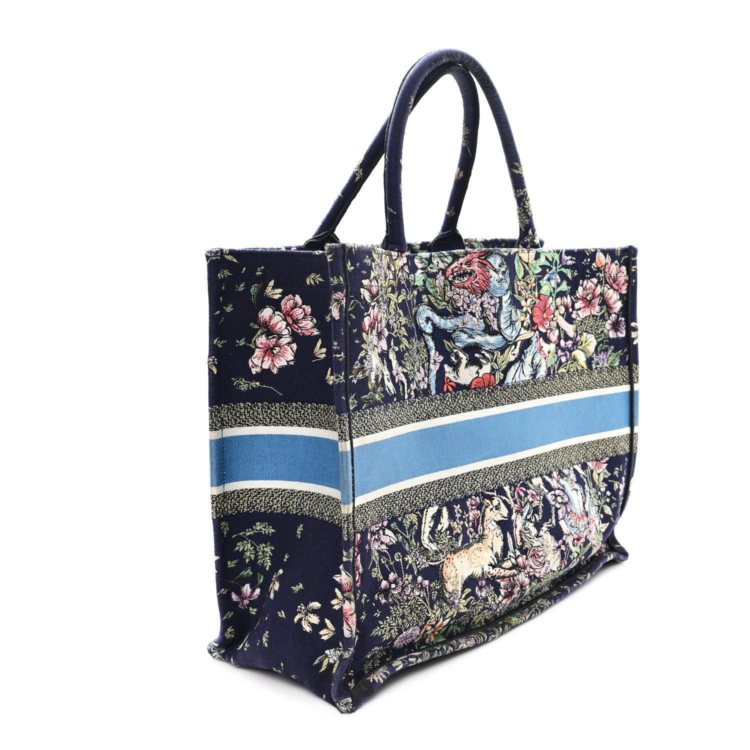 Christian Dior Canvas Embroidered Large Toile de Jouy Book Tote Blue Multicolor 2 of 12