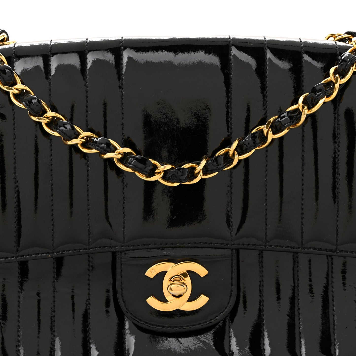 Patent Vertical Quilted Medium Single Flap Black