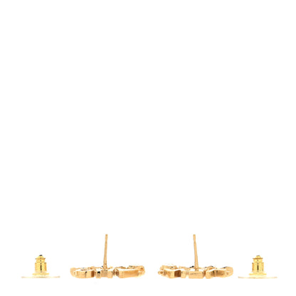 Chanel Crystal Heart Cha-Nel Logo Earrings Gold 3 of 4