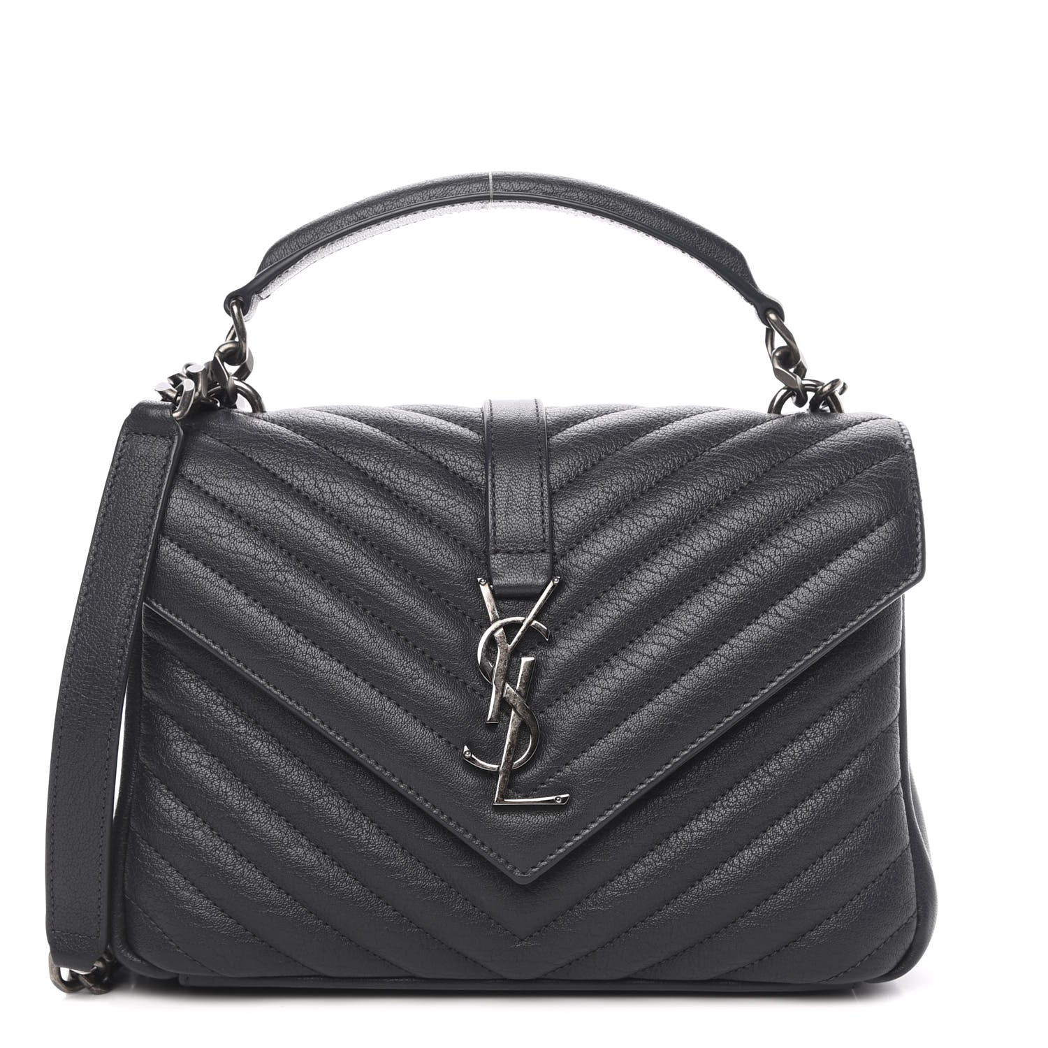 Saint Laurent Sheepskin Matelasse Chevron Monogram Medium College Bag Asphalt 1 of 13