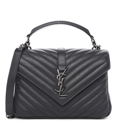 Saint Laurent Sheepskin Matelasse Chevron Monogram Medium College Bag Asphalt 1 of 13