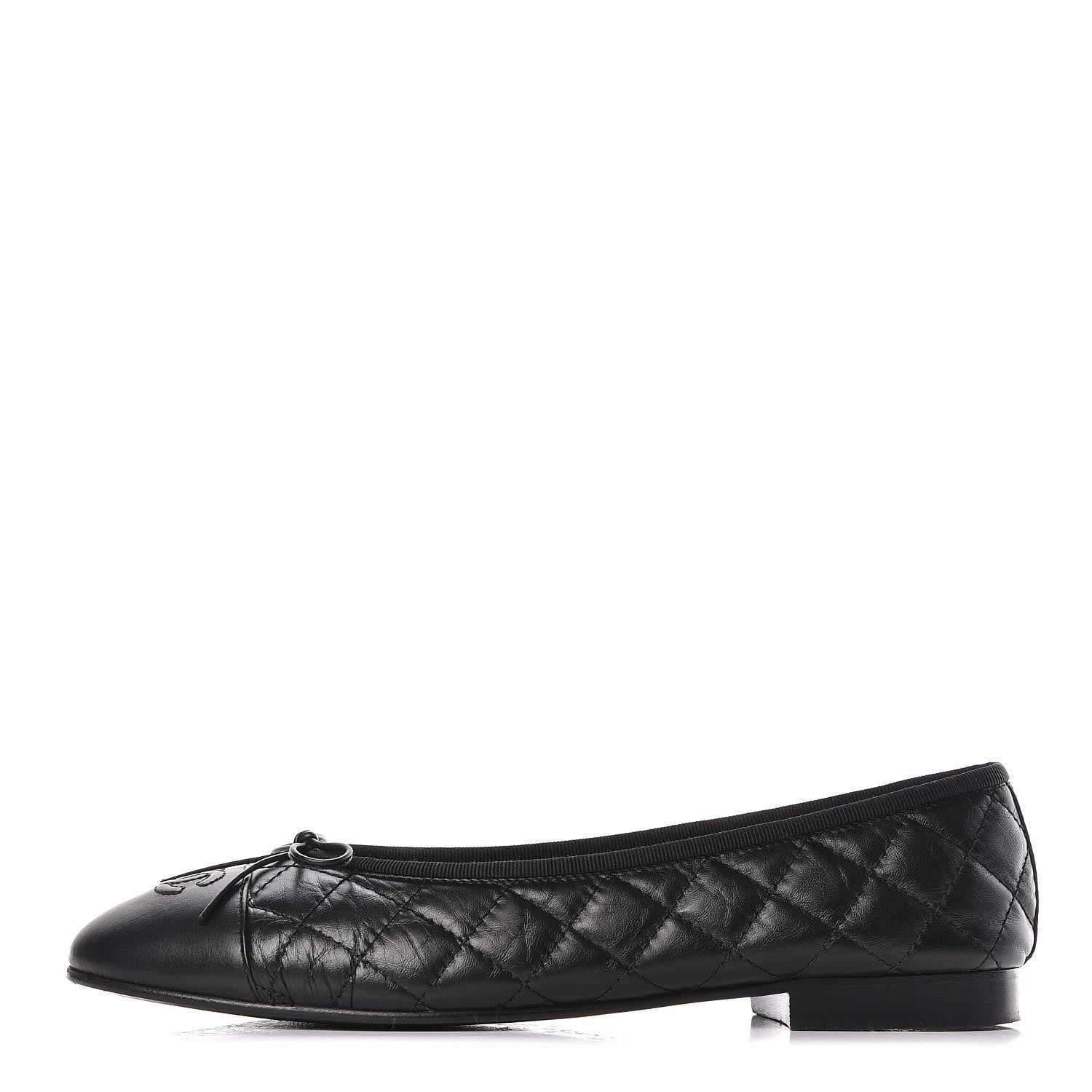 Chanel Aged Calfskin Quilted CC Cap Toe Ballerina Flats 40 Black 1 of 15