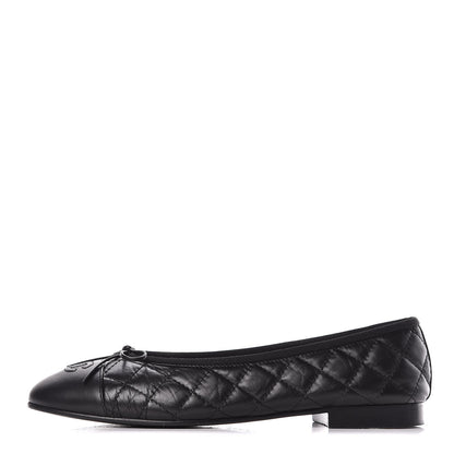 Chanel Aged Calfskin Quilted CC Cap Toe Ballerina Flats 40 Black 1 of 15
