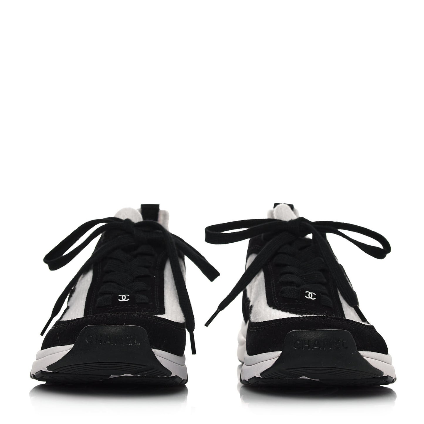 Fabric Suede Calfskin CC Sneakers 38 White Black