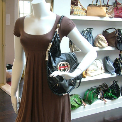 Gucci Dialux GG BRITT Tassel Shoulder Bag Hobo Black 2 of 12