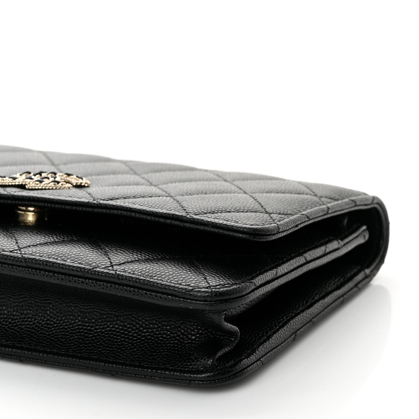 Caviar Quilted Crystal CC Wallet On Chain WOC Black