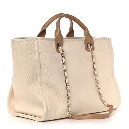 Chanel Canvas Pearl Medium Deauville Tote Ecru Beige 3 of 13