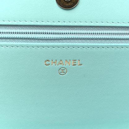 Chanel Caviar Quilted Boy Wallet On Chain WOC Light Blue 6 of 12
