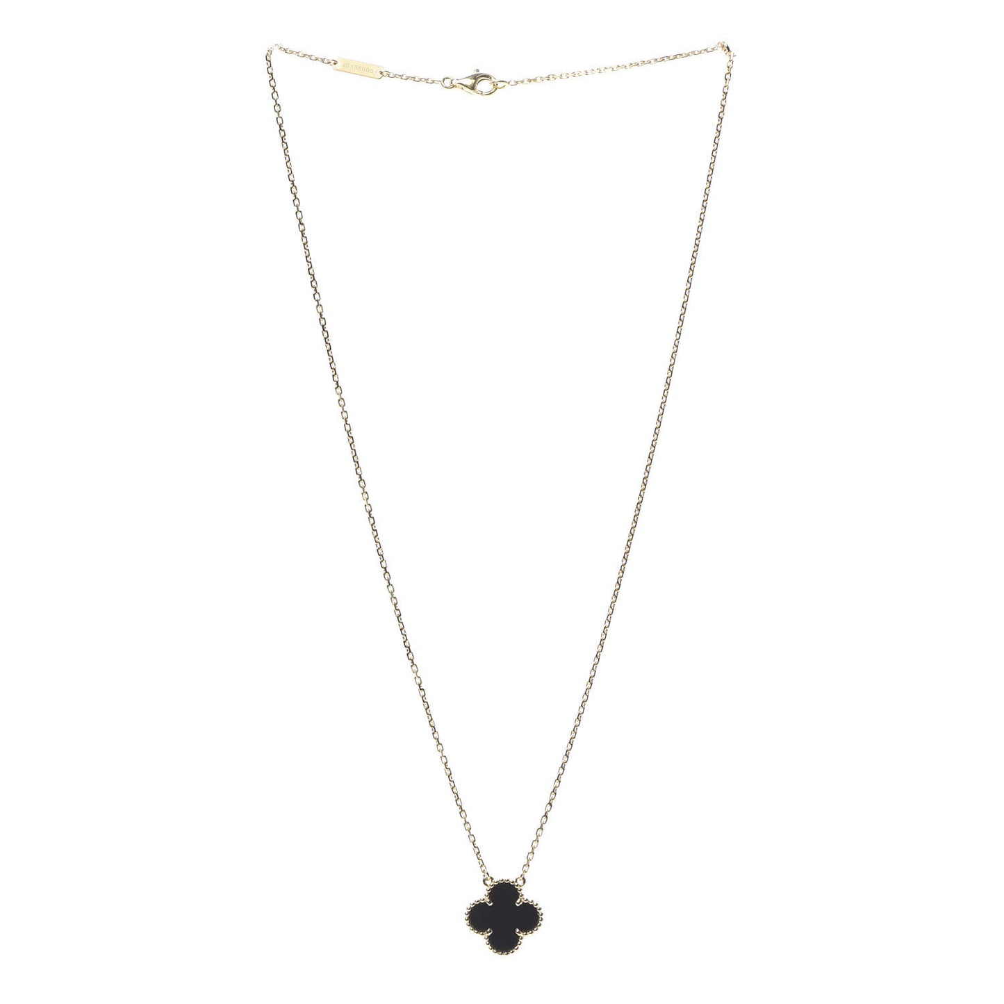 18K Yellow Gold Black Onyx Vintage Alhambra Pendant Necklace