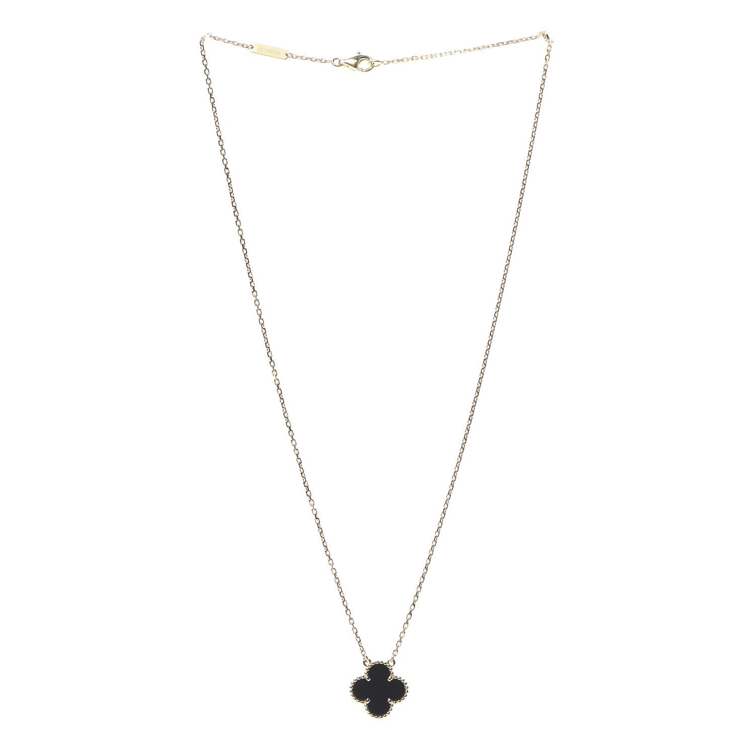 Van Cleef & Arpels 18K Yellow Gold Black Onyx Vintage Alhambra Pendant Necklace 3 of 5