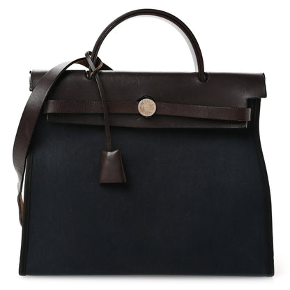 Hermes Military Toile Vache Hunter Herbag Zip 31 PM Bleu Marine Black Ebene 1 of 14