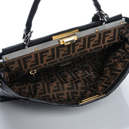 Fendi Goatskin Zucca Large Peekaboo Iconic Satchel Black Tobacco 8 of 9
